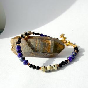 Bransoletka z Lapis Lazuli, Jaspisem Dalmatyńskim i Czarnym Turmalinem – Ochrona, Równowaga i Jasność Umysłu 💙🖤