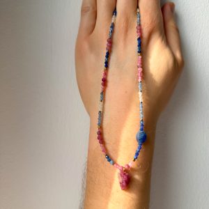 Naszyjnik z Turmalinem Różowym, Kyanitem i Kryształem Górskim – Serce, Spokój i Czysta Energia